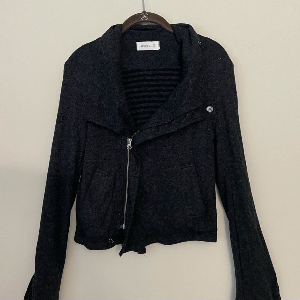 LAURIE B. SOFT KNIT MOTO SWEATER JACKET FULL ZIP‎ silk/cashmere blend sz Small